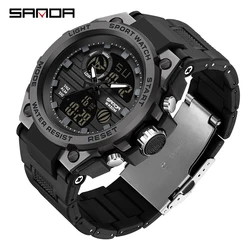 Sanda Sport uhr für Männer Militär Quarzuhr Mann wasserdichte digitale Armbanduhr mit zwei Displays für Männer Uhr Relogios Masculino