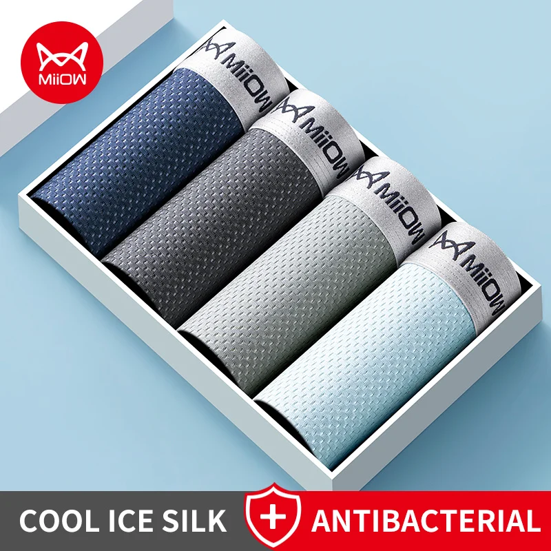 

MiiOW, 4 шт., мужские боксеры из ледяного шелка, дышащие сетчатые мужские трусы-боксеры 7A, антибактериальные мужские трусы с промежностью, нижнее белье