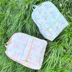 Large Capacity Pink Waterproof Backpack Floral Bowknot Nylon Backpack Bow Printed Flower for Women Girl Customizable Pattern