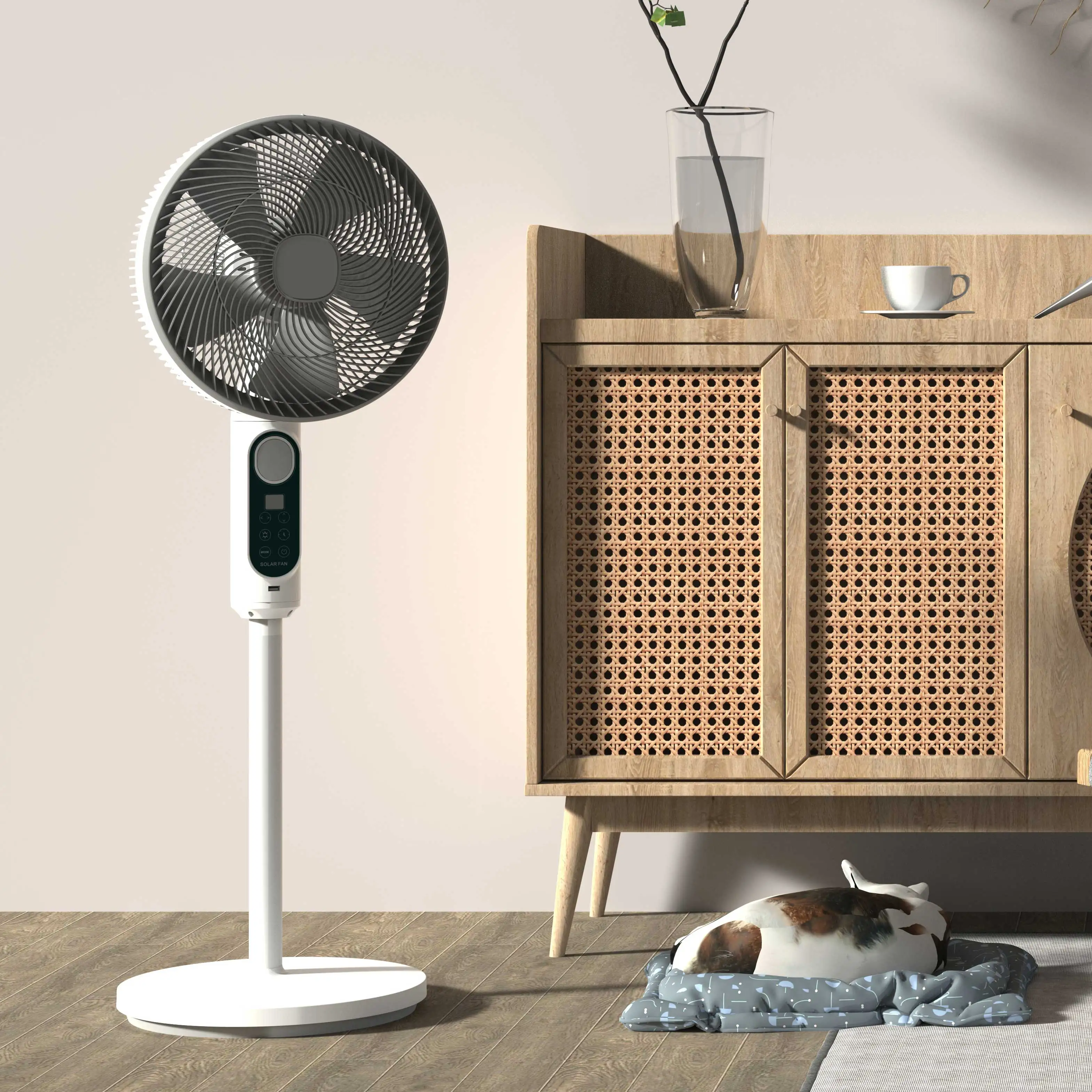 مروحة كهربائية محمولة Power Dream مع بطارية لوحة شمسية قابلة لإعادة الشحن بسعر جيد ومروحة واقفة وسرعة رياح واحدة