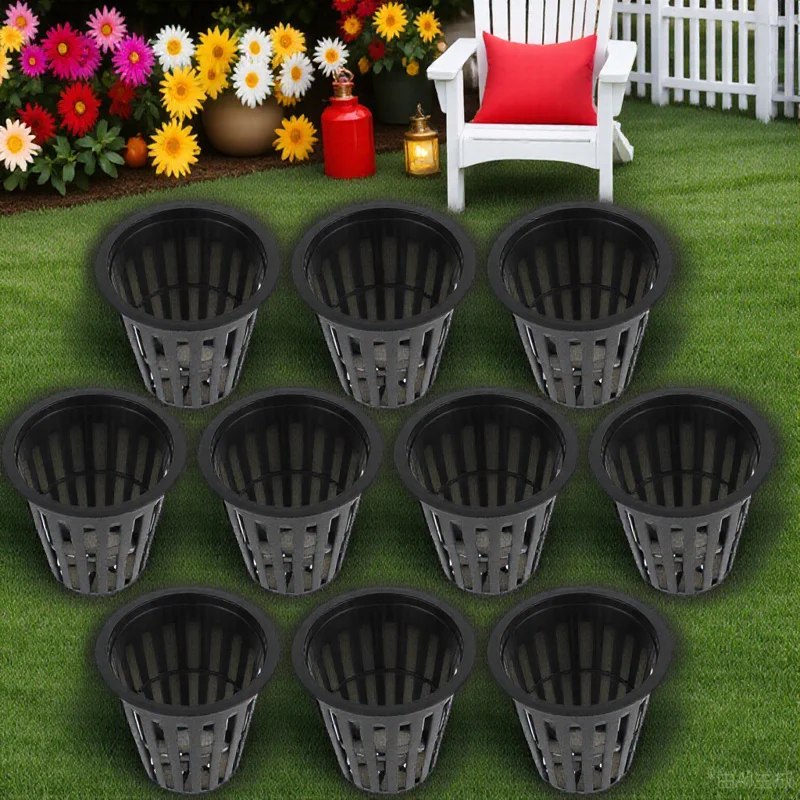 

10Pcs Hydroponic Planting Pots Slotted Net Cups Plastic Nursery Containers for Healthy Root Growth Aeration Versatile Use Indoor