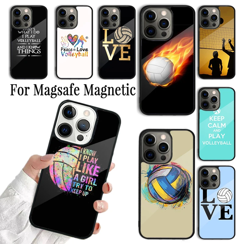 Coque Phone Case For iPhone 16 15 14 13 12 Mini 11 Pro Max Plus Magsafe Magnetic Wireless Charging Cover I LOVE play volleyball