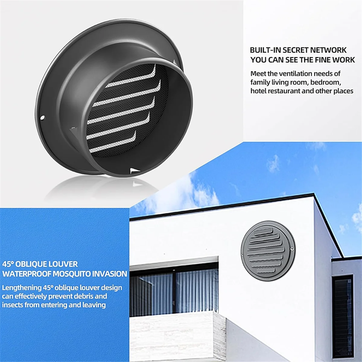 4inch 304 Stainless Steel Air Vents, Louvered Grille Cover Vent Hood Flat Ducting Ventilation Air Vent Wall Air Outlet