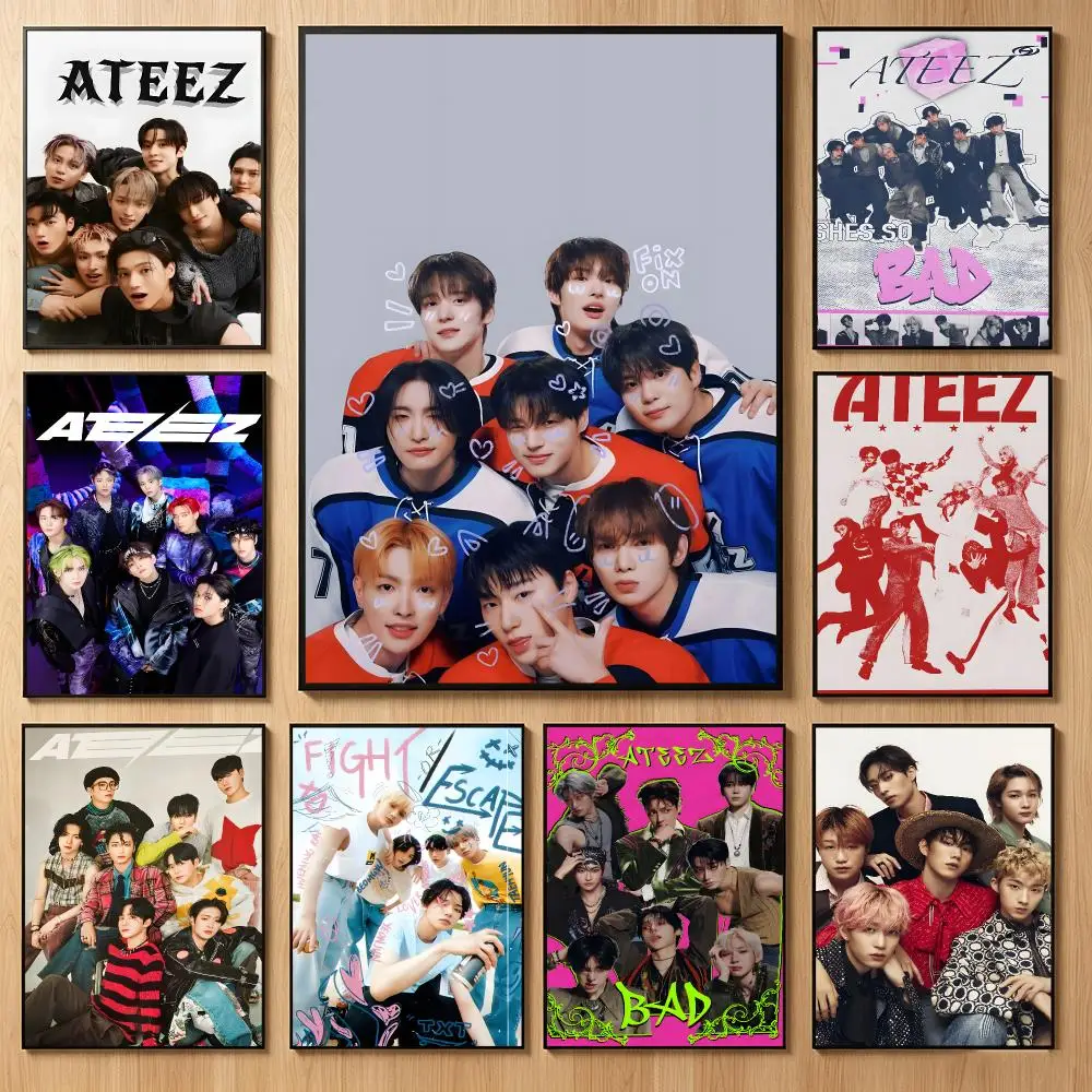 Energetic Kpop-Group A-ATEEZ Poster Classic Self-Adhesive PP Wall Sticker for Living Room Bar Decor Gift