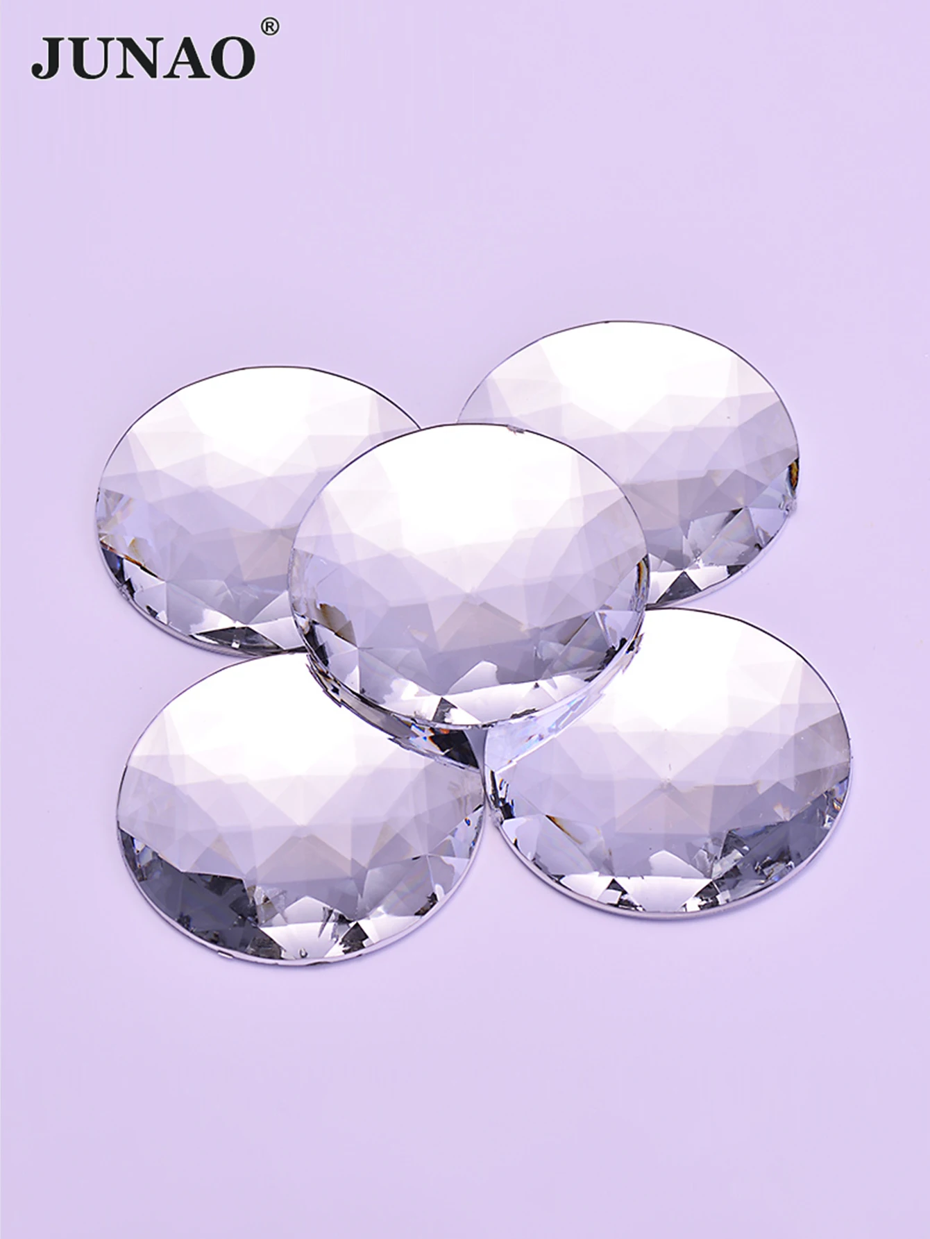 JUNAO Large Size 20Pcs 52mm Clear Color Round Rhinestones Flat Back Acrylic Crystal Stone Applique For DIY Crafts Making