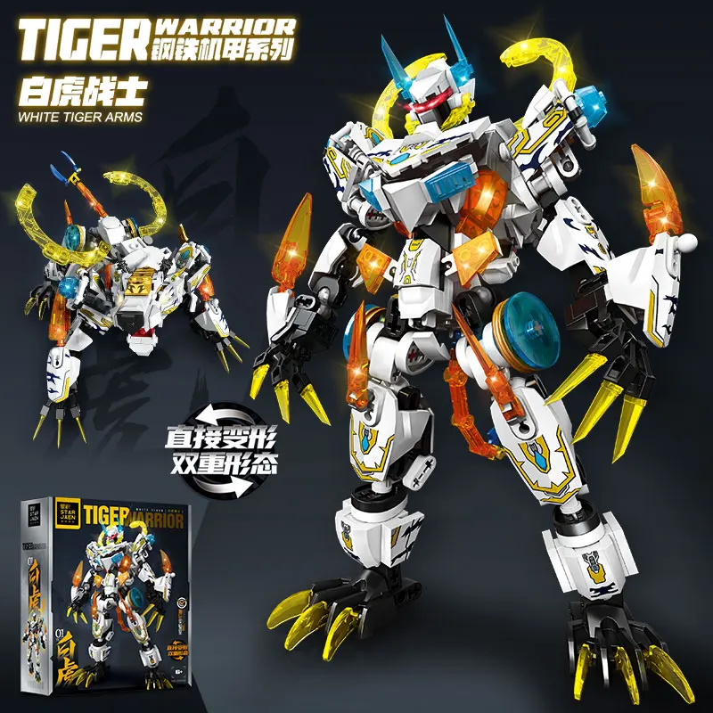 New White Tiger Xuanwu Mecha Movable Robot Assembly Action Figure Children's Educational Building Blocks Toy Boy Holiday Gift