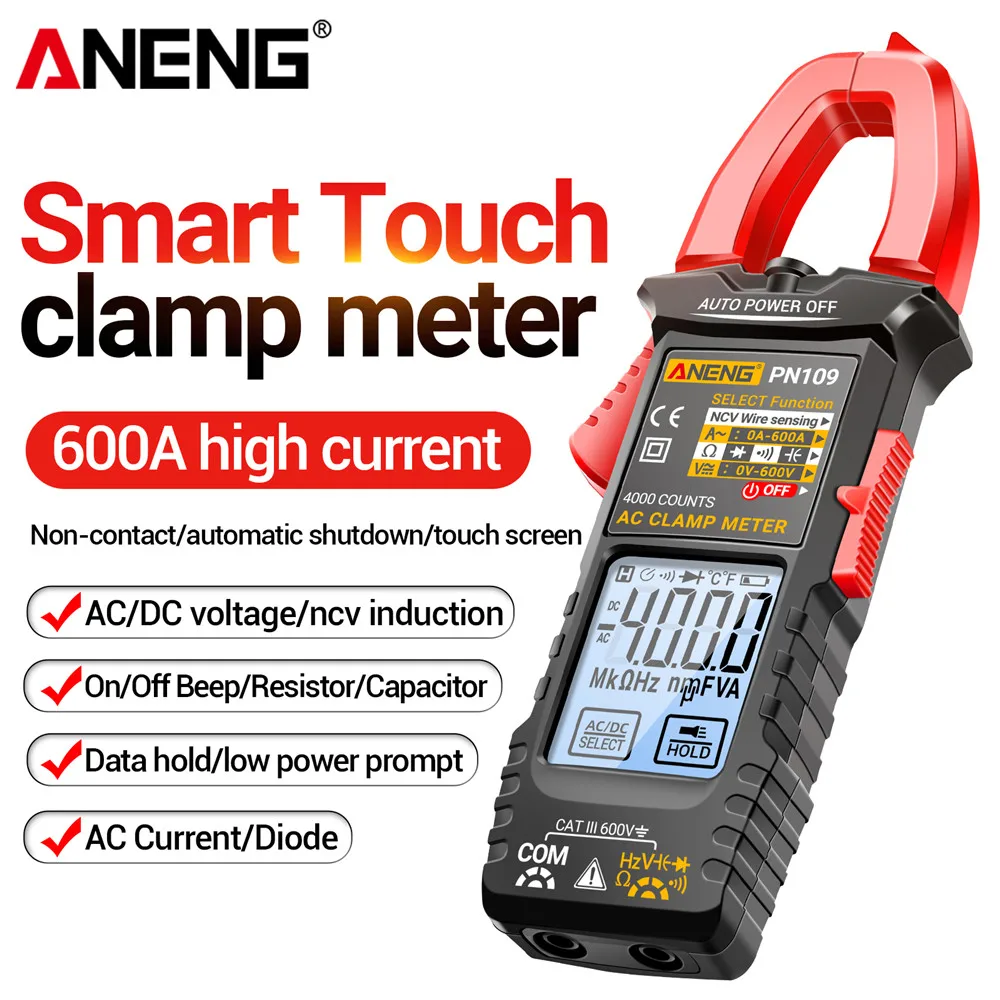 ANENG PN109 Smart Clamp Meter 4000 Count Digital 600A High Current Professional Non-contact Measurement NCV Induction Tools