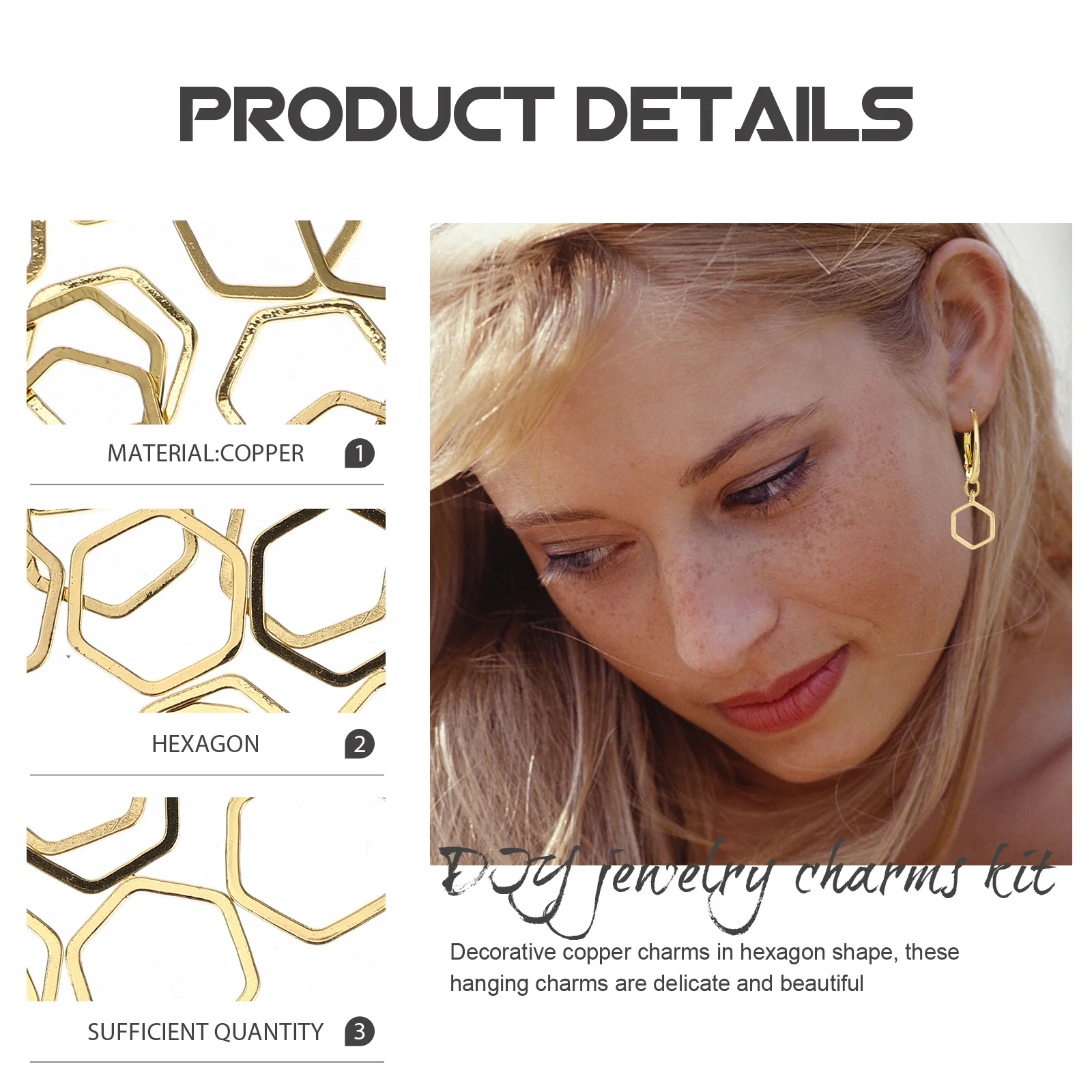 

50 Pcs Hexagonal Charms for Jewelry Making Earrings Hollow Frame Pendants Connector Jewellery