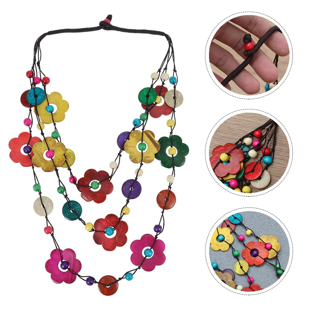 

2Pcs Bohemia Petal Shaped Coconut Shell Necklace Retro Ethnic Style Women Jewelry Gift Assorted Color Bohemia Necklace