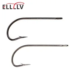 Elllv 50pcs Saltwater Fishing O'shaughnessy Hooks High Carbon Steel Long Shank Chemeical Tip Single Hook White/Black Nickle