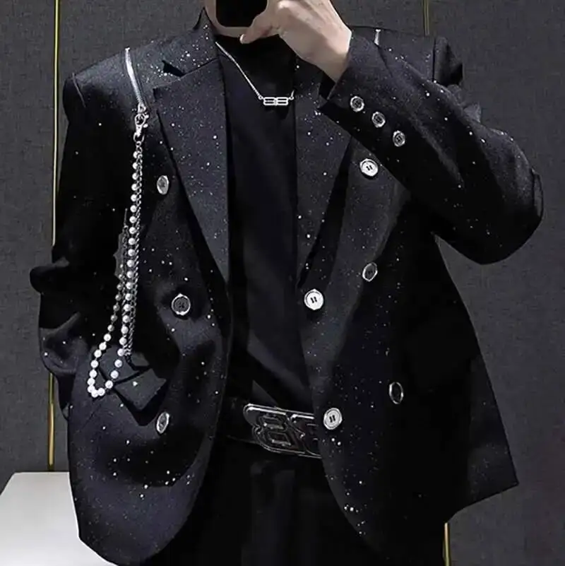 

Chain Decorate Jacket Men Blazer Homme Luxury Banquet Jacket Blazer Masculino Shiny Jacket Club Party Blazer Men Stage Suit