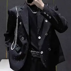 Chain Decorate Jacket Men Blazer Homme Luxury Banquet Jacket Blazer Masculino Shiny Jacket Club Party Blazer Men Stage Suit