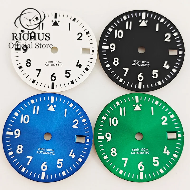 richus-sterile-watch-dial-movimento-fit-3-o'clock-crown-38-o'clock-branco-azul-verde-nh34-nh35-29mm