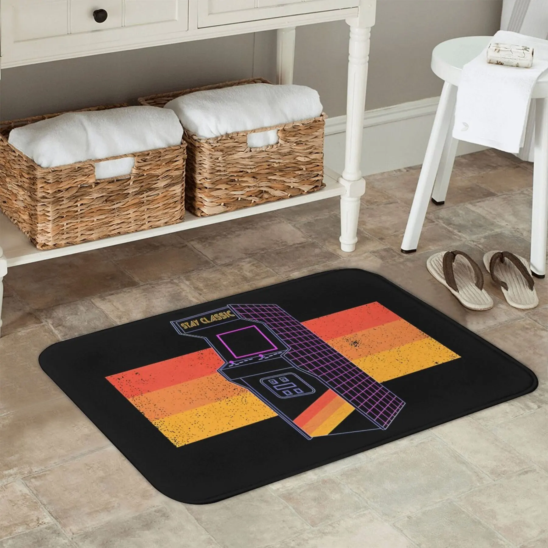 1pc Washable Polyester Doormat for Indoor/Outdoor Use, Holiday Gift, Vintage Arcade Style Non-Slip Door Mat - Vibrant Pixel Ga