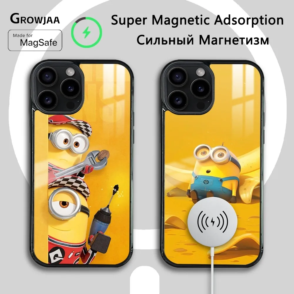 

Cartoon Cute M-Mi-nions Phone Case For iPhone 16 15 14 13 12 11 Pro Max Plus Mini Magsafe Mirror Wireless Magnetic Cover