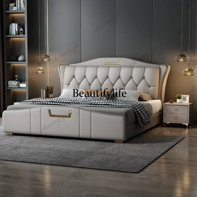 Minimalist Gray Double Bed Luxury Decoration Pliable Wooden Double Bed Storage Design Camas Matrimoniales Furniture For HomeN138