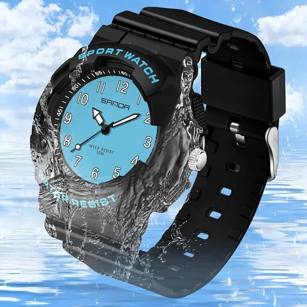 Sanda 6094 Trendy Fashion Hand Clock For Children Colorful lights Shock Resistant Quartz Movement Students Sports Wristwatch