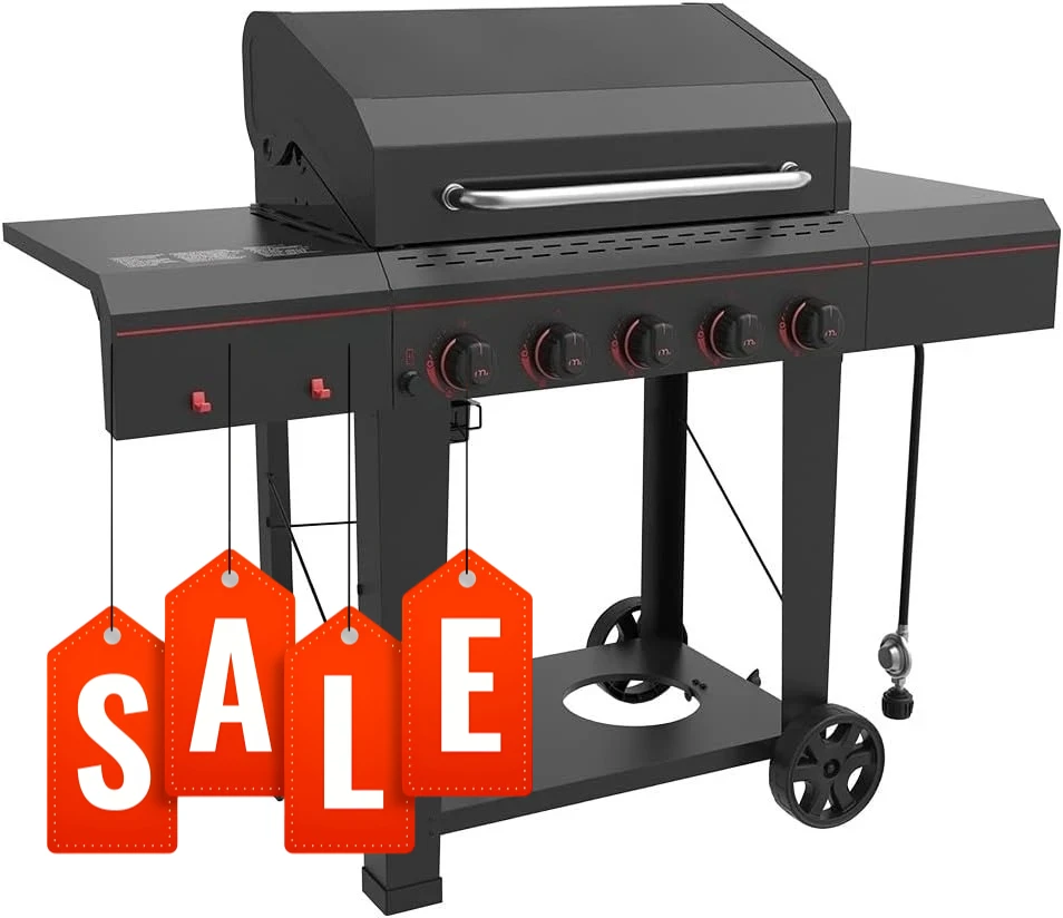 

720-0982 5 Burner Propane Barbecue Gas Grill, Side Shelves with Hooks, for Outdoor Cooking, Patio, Garden Barbecue Grill