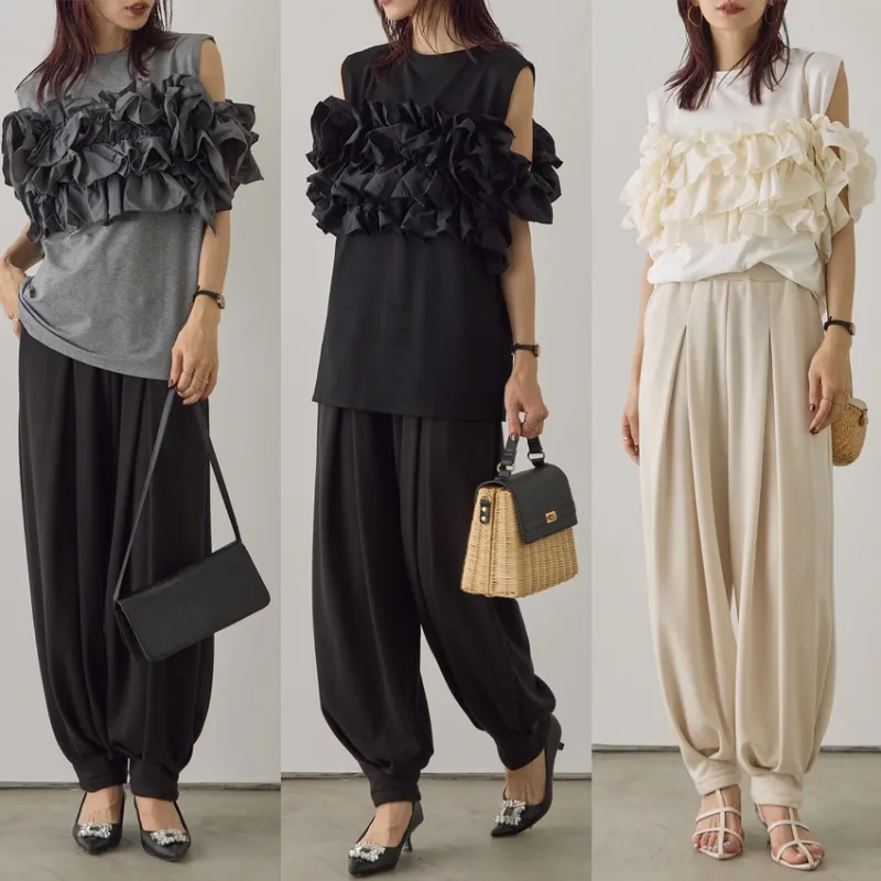 

Japanese Ruffles 3D Flower Short Sleeve Cotton T-shirt Women Summer Korean Sweet Girl Kawaii Crew Neck T Shirt Casual Loose Tops