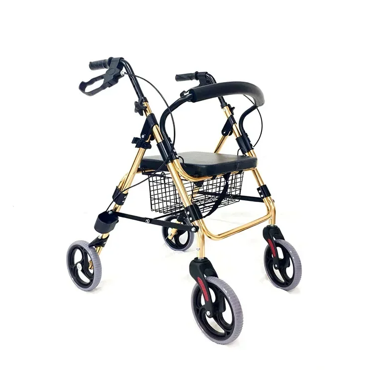 Walking Aids Folding Outdoor Lightweight Aluminium Adults Elderly Frame Foldable Upright Walker Rollator with Seat