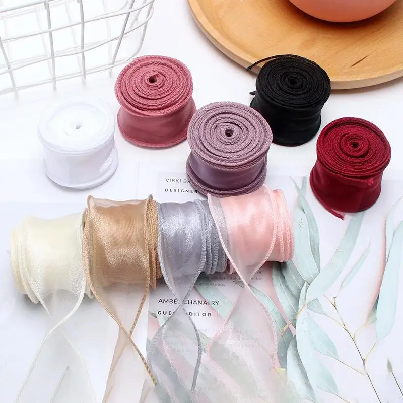 40MM 30 Yards Roll Of Satin Ribbon Flower Bouquet Wrapping Lace Tulle Ribbon DIY Craft Decorating Flower Pattern