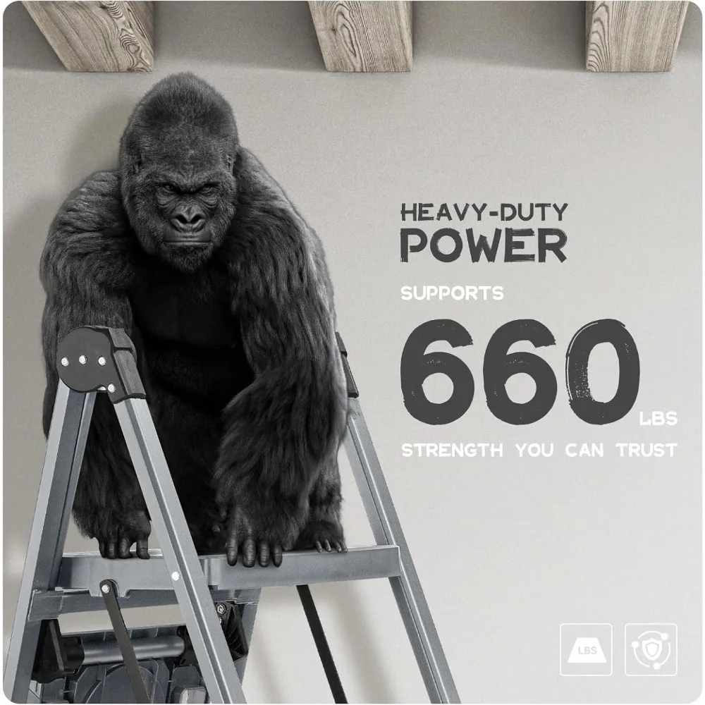 Escalera de 5 escalones, escalera de taburete plegable con pasamanos y bandeja, pedales anchos resistentes de 660 libras, plegable de acero resistente L