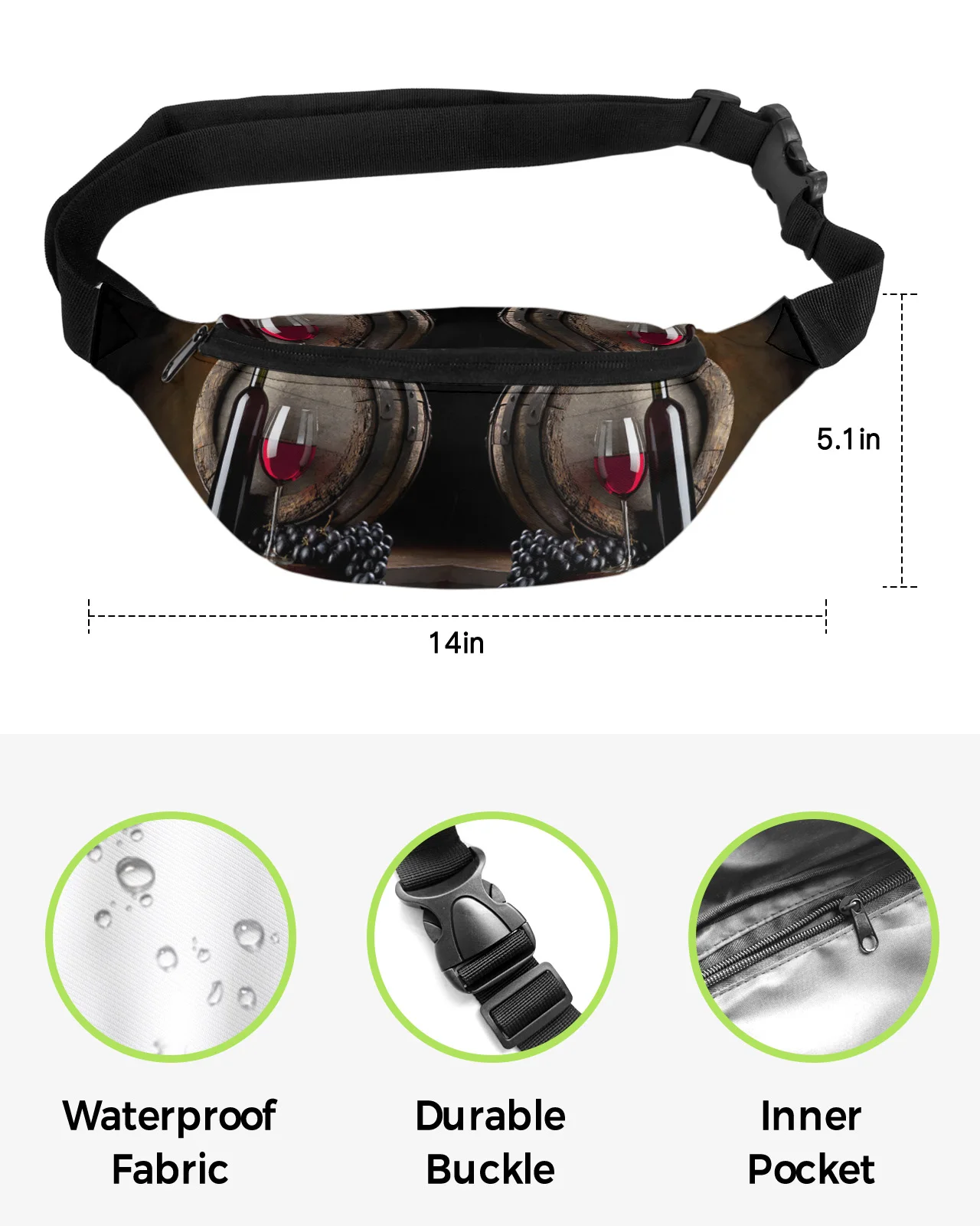 Wine Glass Wine Fruit Glass Barrel Waist Bag Women Men Belt Bags Large Capacity Waist Pack Unisex Crossbody Chest Bag