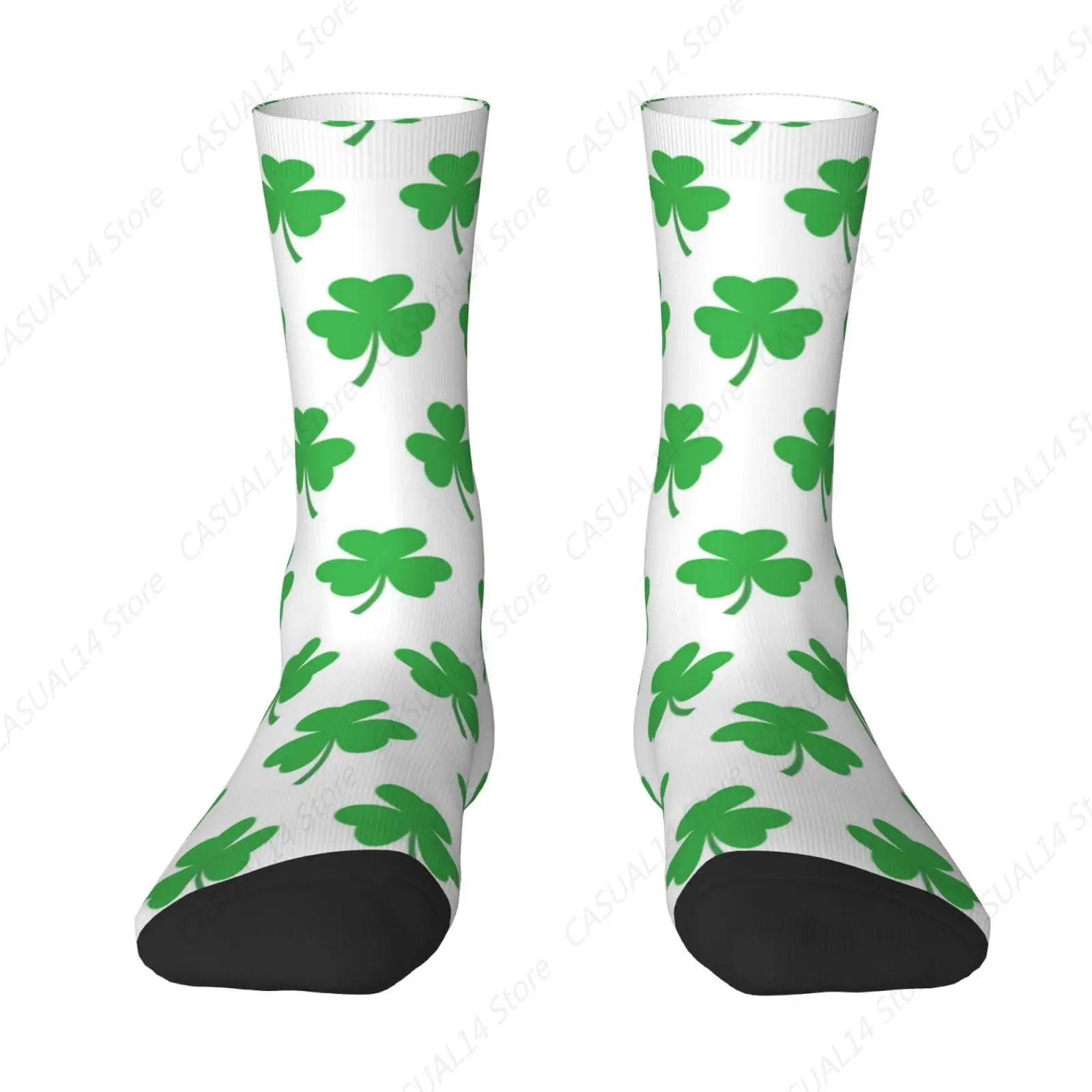 St. Patrick'S Day Green Shamrock Print Crew Socks Clover Socks Dress Socks Funny Stockings Socks Gifts Novelty Socks