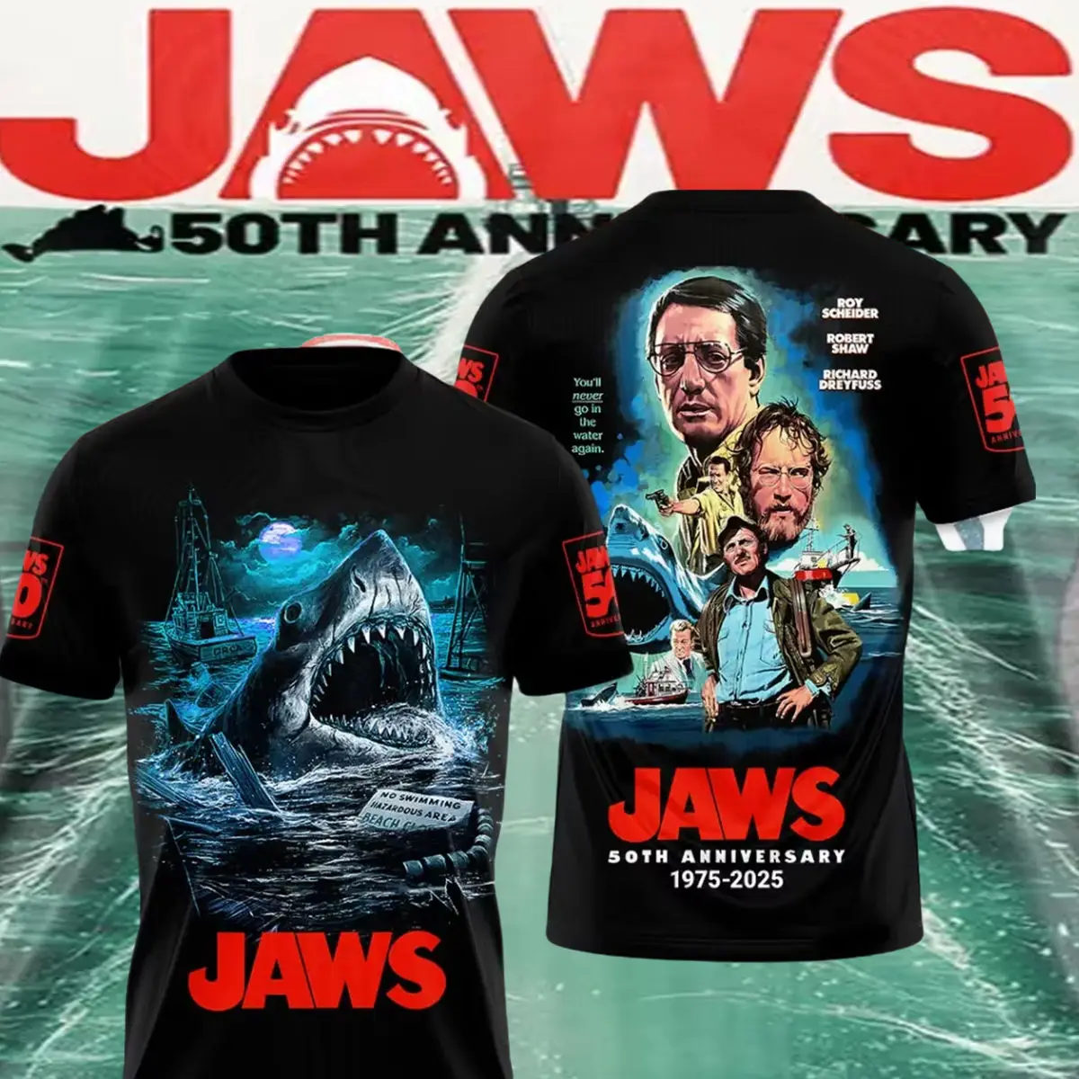 Camiseta con estampado 3D de mandíbulas de película de terror para hombre y mujer, pantalón corto informal de Hip Hop, camisetas de manga, ropa para hombre, ropa de calle, camiseta para hombre