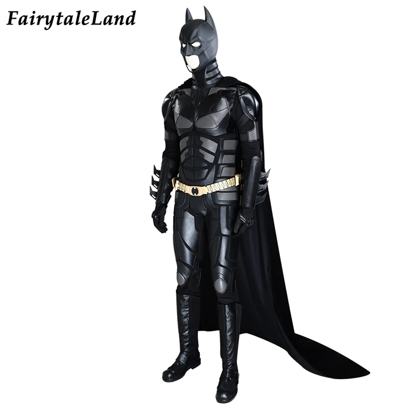 High Quality Halloween Superhero Bat Cosplay Bruce Battle Armor Wayne Outfit With Cowl Props Hero Dark Knight Costume Black Suit