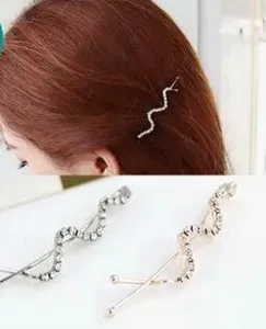 2026 Fashion Bend Wave Hair Clip Crystal Barrette Tiara Full turn, Hairpin Word Folder Shilly