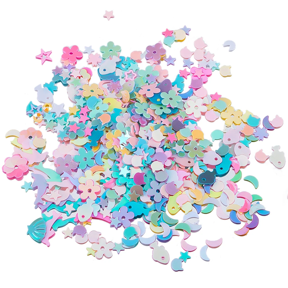 22g/bag Mixed Flower Moon Star Cat Fish PVC Bulk Sequins 8mm Glitter Confetti Nail Art Decoration Sequins DIY Sewing Accessories