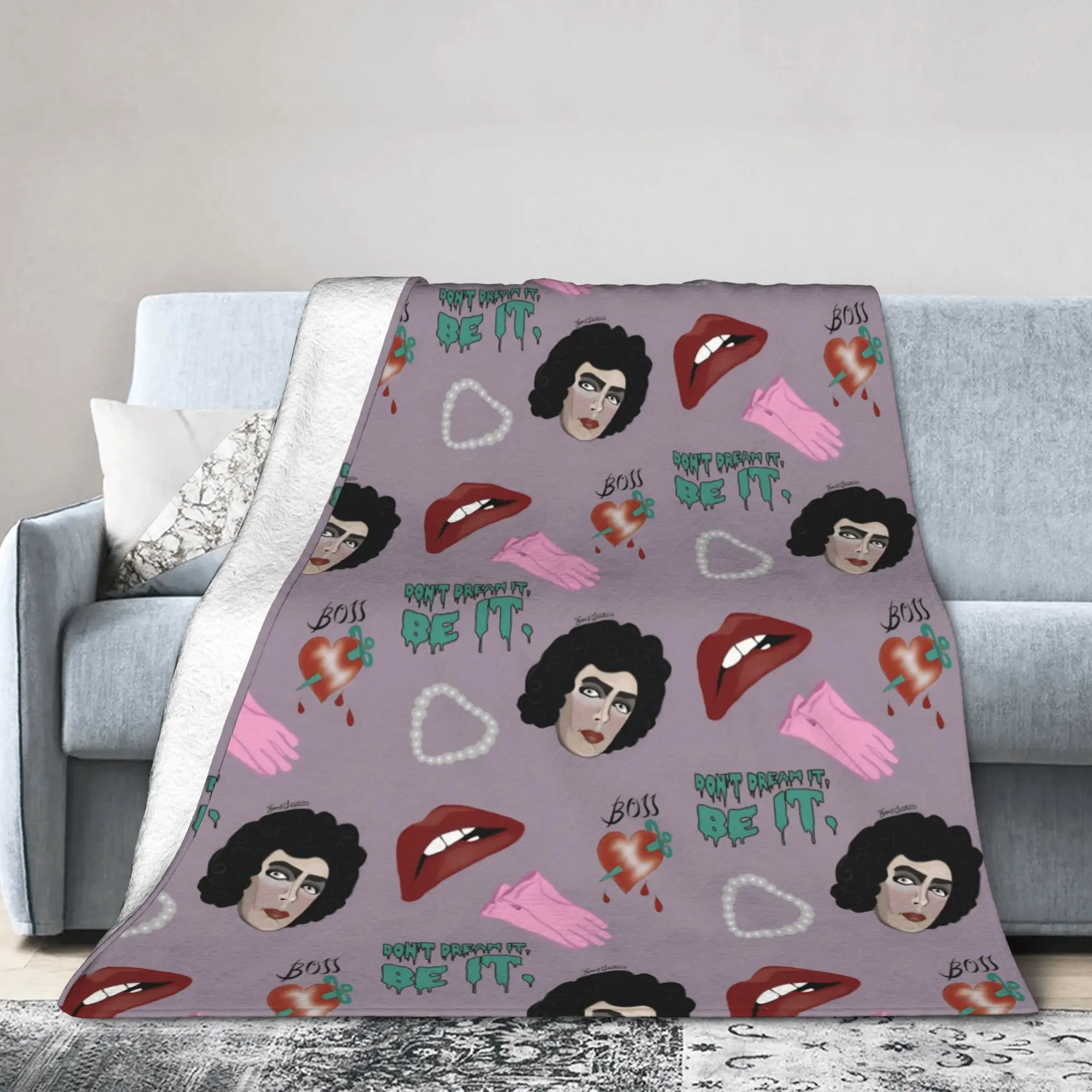Frank Tim Curry Fuzzy Blankets The Rocky Horror Picture Show Novelty Throw Blanket for Home 125*100cm Rug Piece