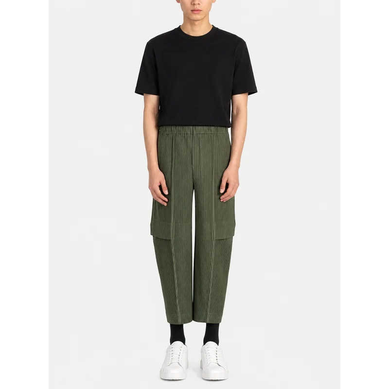 Miyake Pleated Cargo Pants Men Loose Straight Baggy Trousers Streetwear Casual