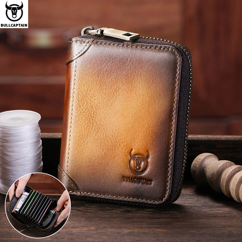 BULLCAPTAIN Genuine Card Bag Men's Casual Business Credit Card Holder Multifunctional RFID Anti-Theft 11 Card Slots Coin Purse