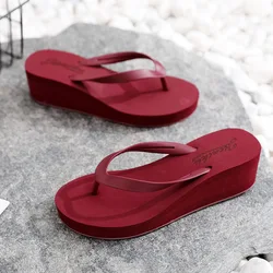 Rubber Flip Flops Shoes Ladies' Slippers Low Women Heels Pantofle Shale Female Beach Platform On A Wedge Hawaiian Soft High 2023