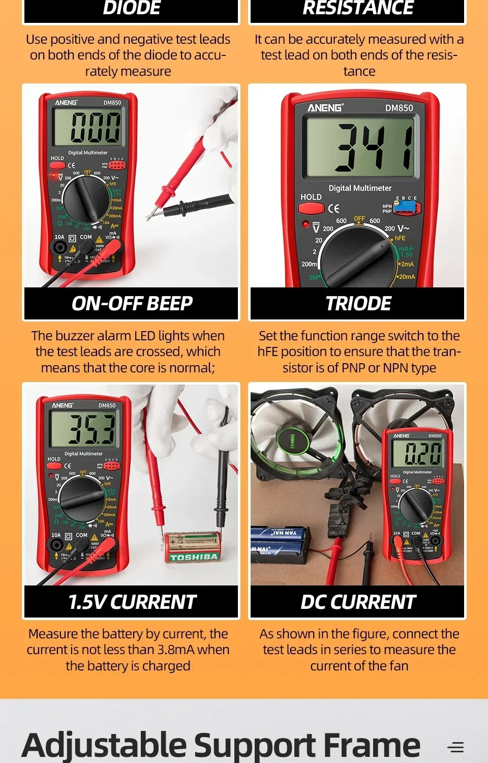 ANENG DM850 Smart Multimeter, professionelles automatisches AC/DC-Spannungsprüfgerät, 1999 Messwerte, Ohm-Amperemeter-Detektor, Widerstandsmessgerät – Detail 4