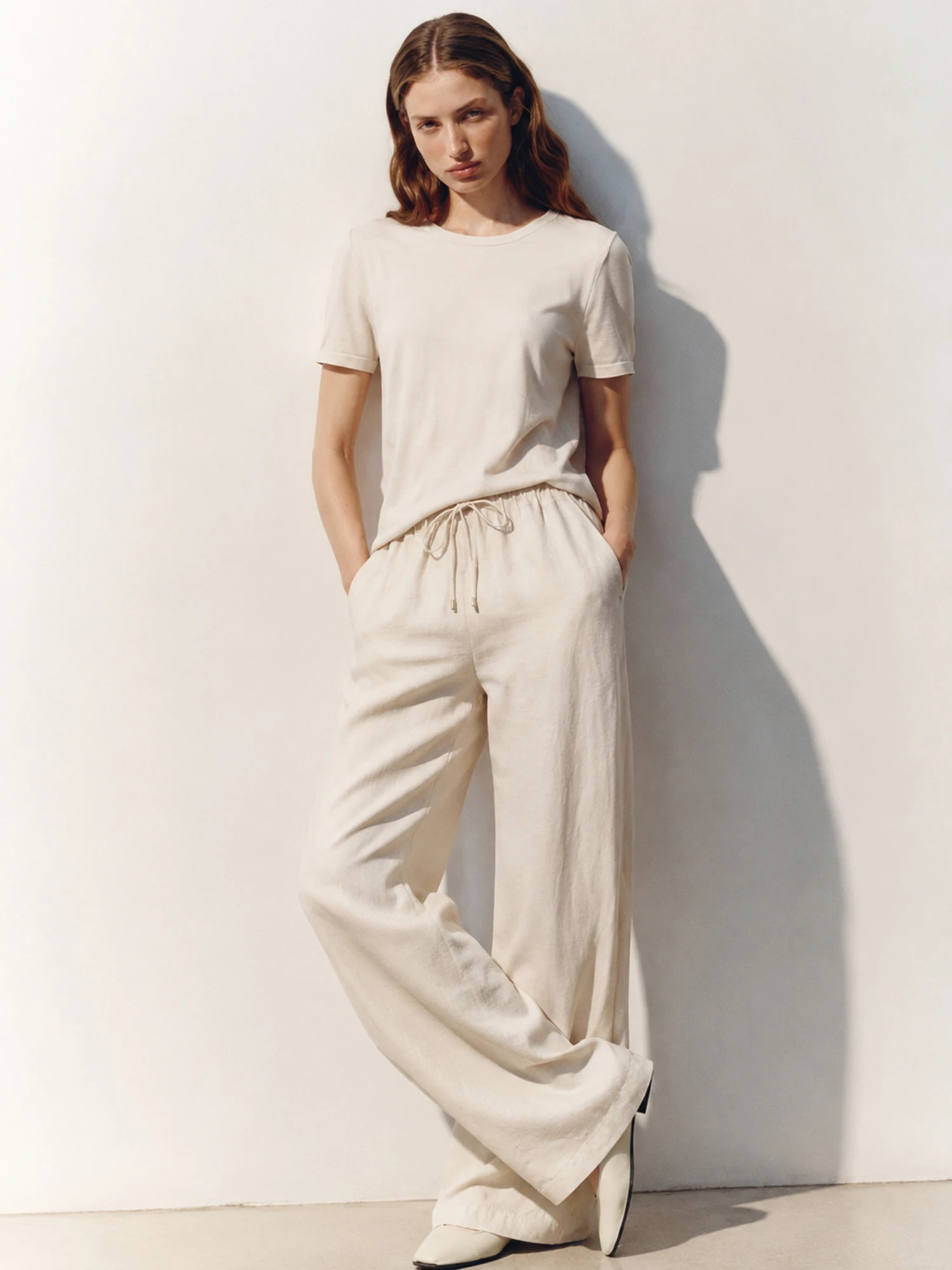 Casual Straight Leg Trousers Lenzing Lyocell Linen Blend Wide Leg Belted Slimming Women's Comfortable Breathable Summer Pants