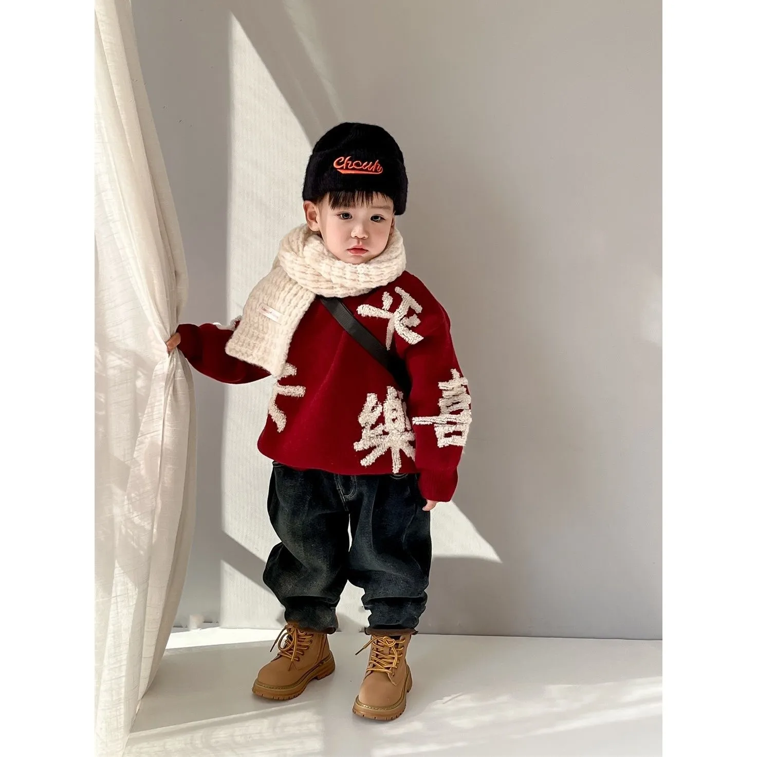 

Красный детский свитер круглый Ne ex, новогодний вязаный топ, модный ретро-дизайн, осенне-зимняя коллекция для детей