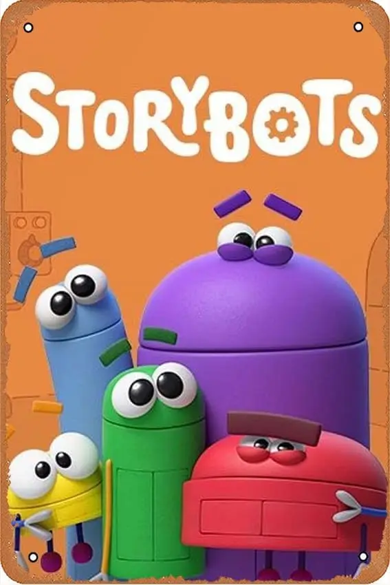 A Storybots - Letrero de metal con diseño de película de Halloween, decoración de pared vintage, letreros de metal de 8x12 pulgadas