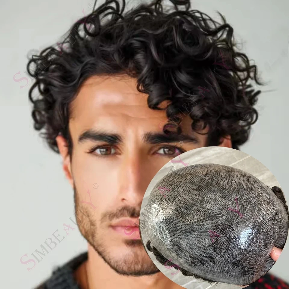 

Мужской протез из 100% натуральных волос, 20 мм, кудрявый, прочный, с полной основой из ПУ, с естественной линией роста волос, 25 мм, кудрявый, система замещения волос для мужчин, парик-накладка