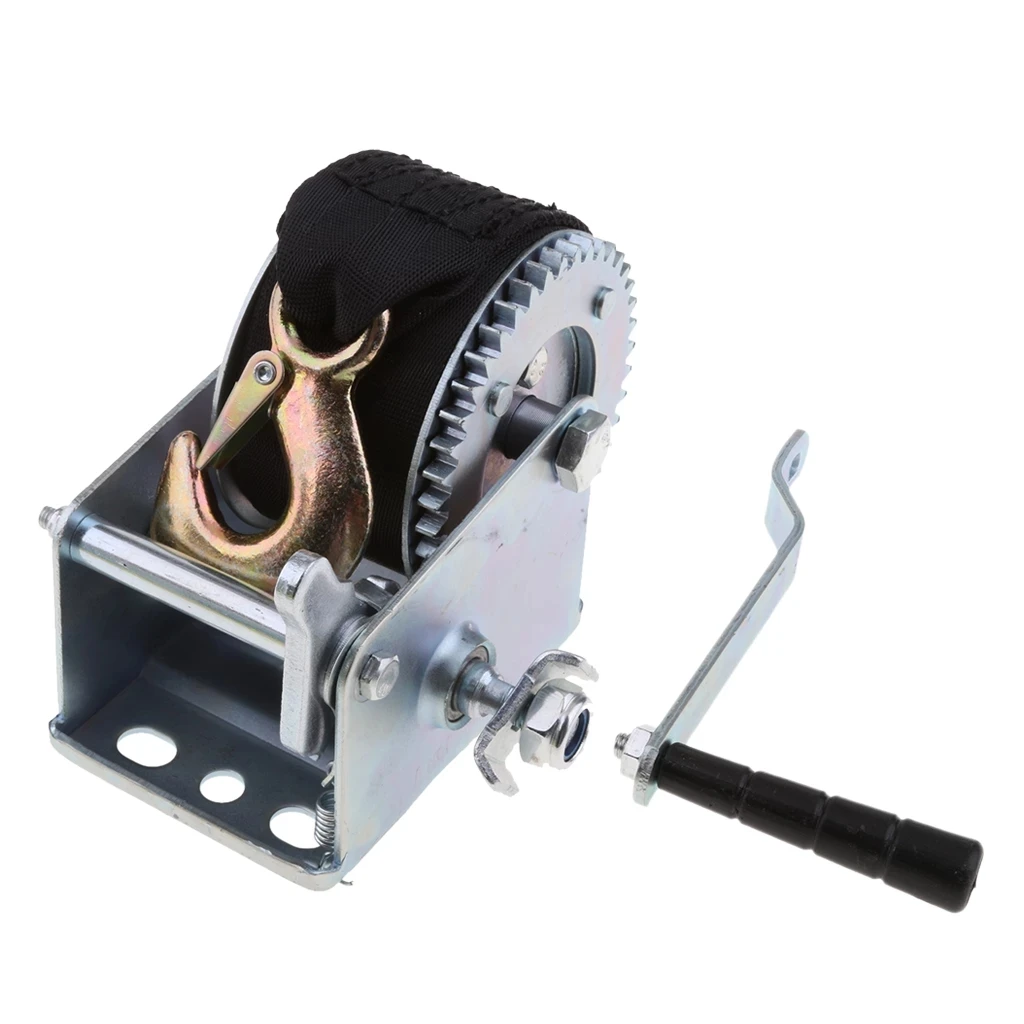 1 Set Boat Trailer Hand Winch Gear Synthetic System with Strap and Heavy Duty Hook