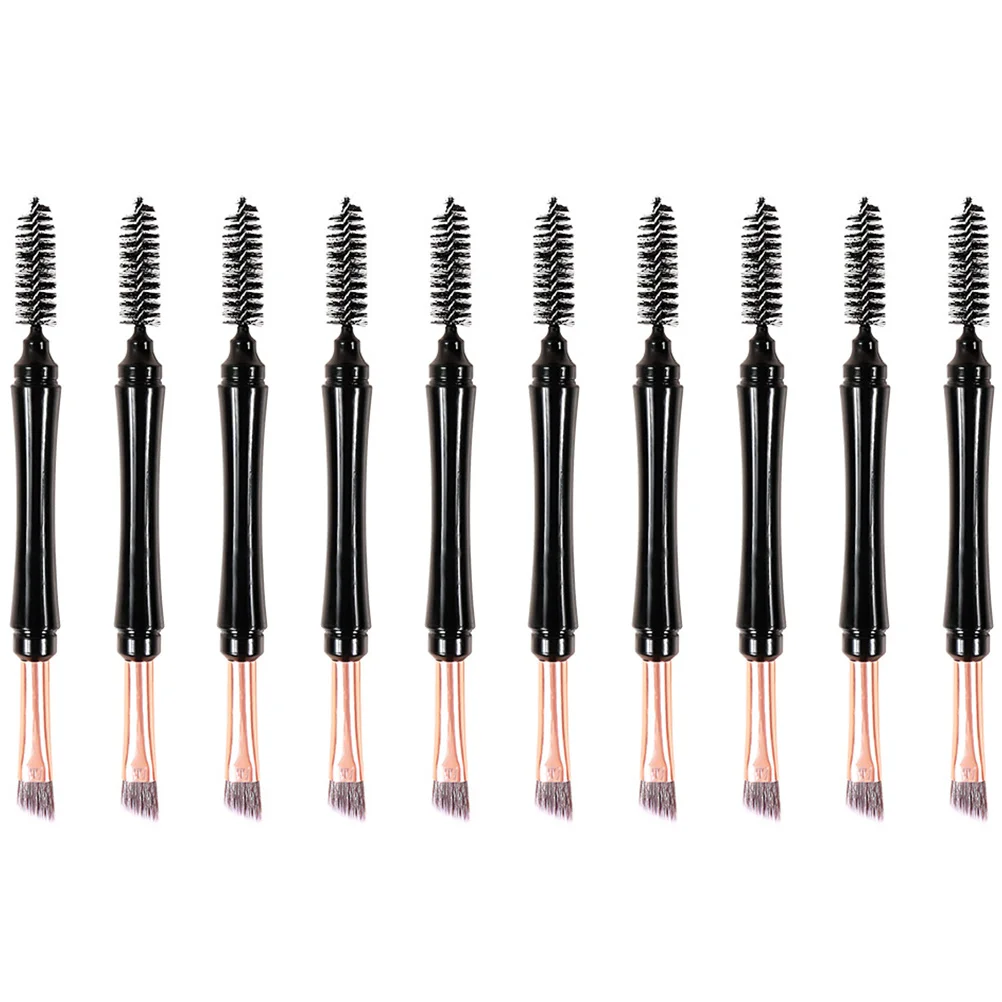 

10pcs Eyebrow Brush Artificial Fiber Dual Tip Black Portable Bulk Makeup Supplies Plastic Material Versatile Use