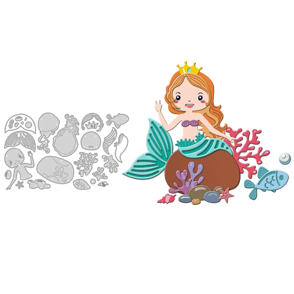 MangoCraft Cute Beautiful Little Mermaid Cutting Dies DIY Scrapbooking Supplies Metal Dies Knife Mold For Cards Albums Decor