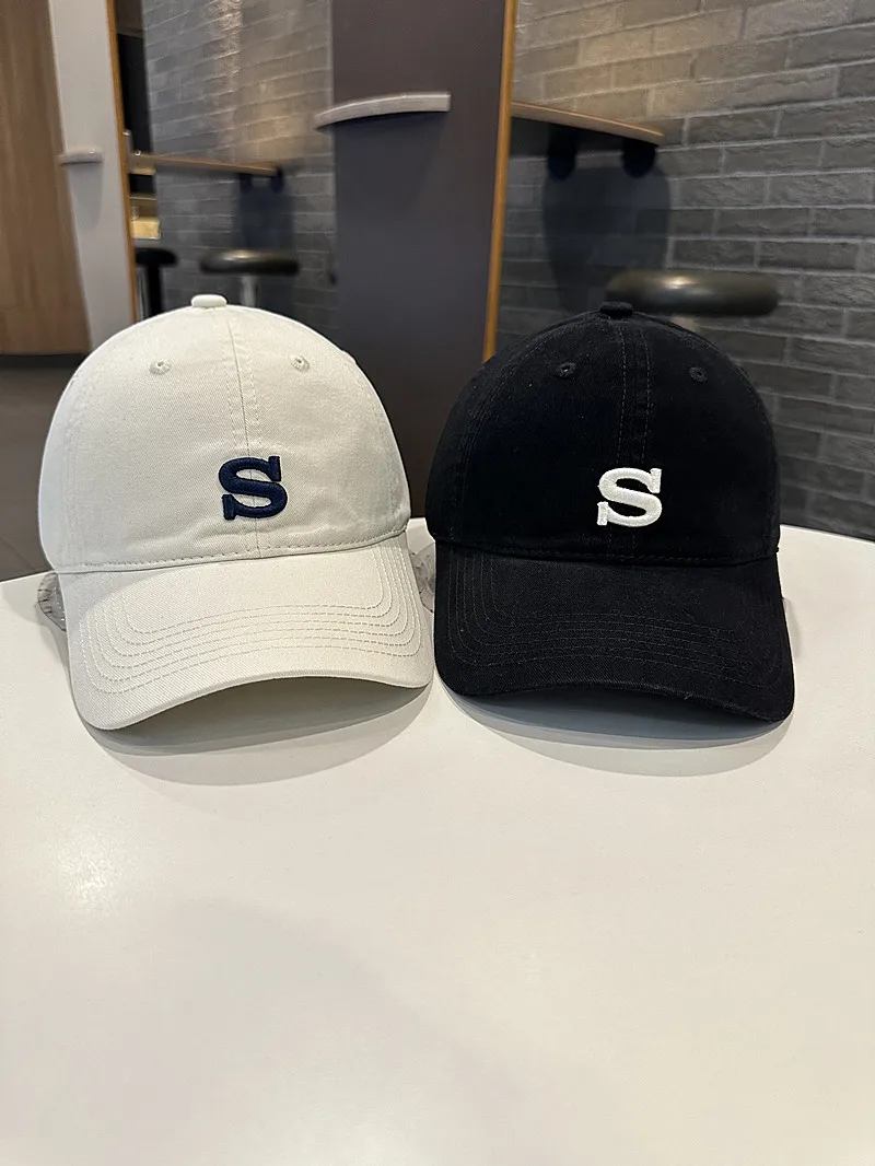 Women's washed soft top curved brim hat letter stereo embroidered youth wide brim baseball cap