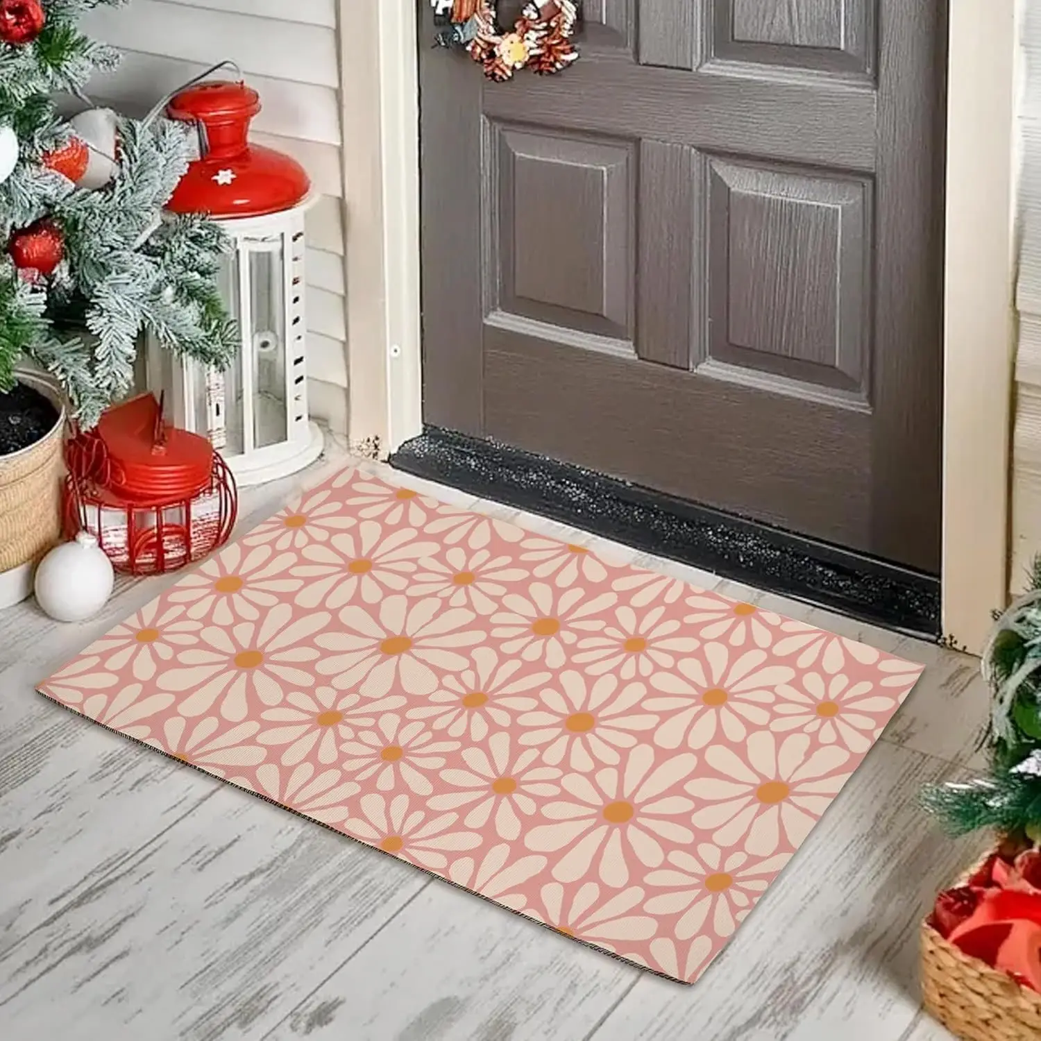 Abstract Daisy Flower Retro Groovy Flowers Door Mat Welcome Doormat,for Entrance,Front Porch,Easy to Clean Entry Mat,Low Profile