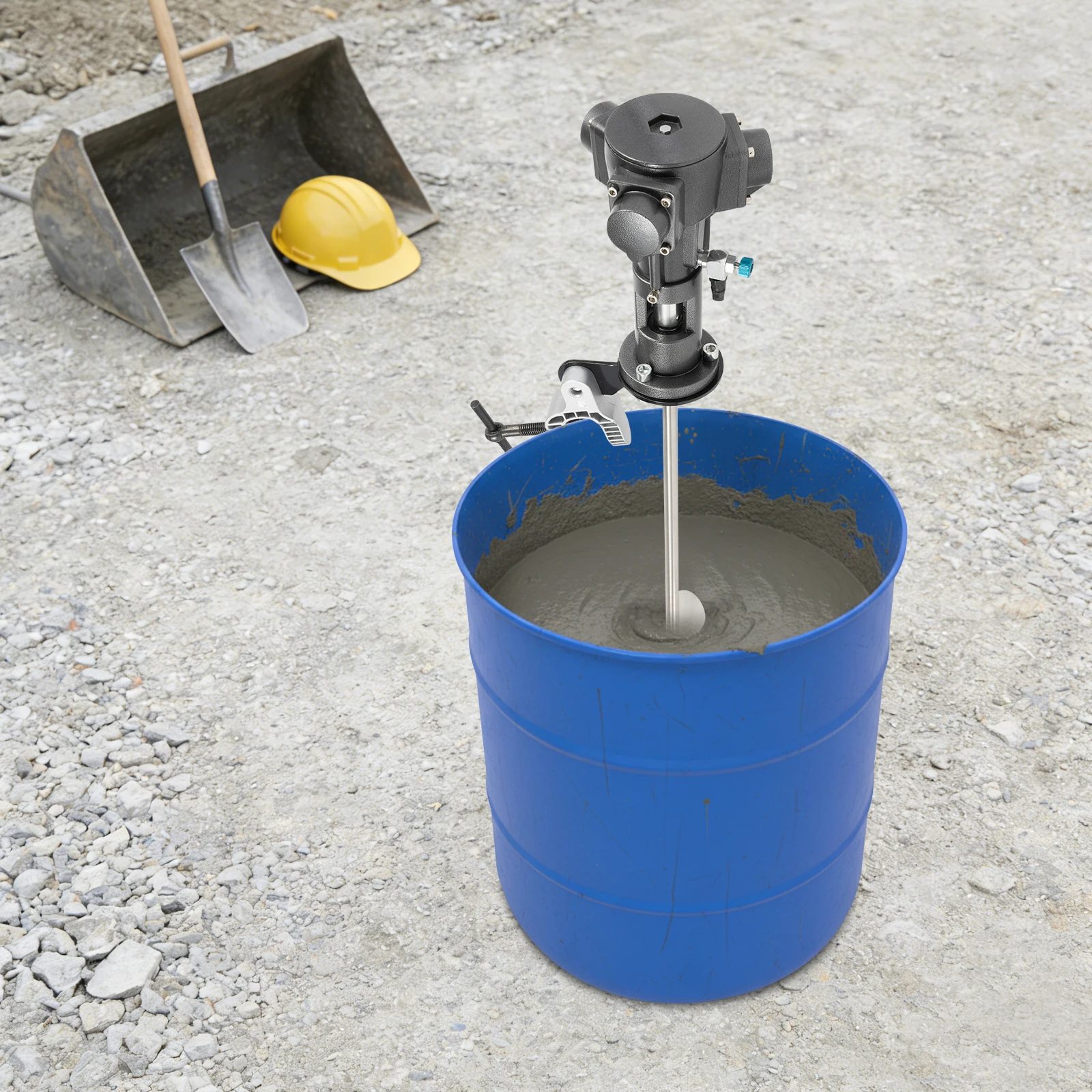 

1/2 HP Pneumatic Mixer, Concrete Barrel Mixer 50 Gal Stainless Steel, for Cement Sand Mortar, with Clamp & Self-Cooling Function