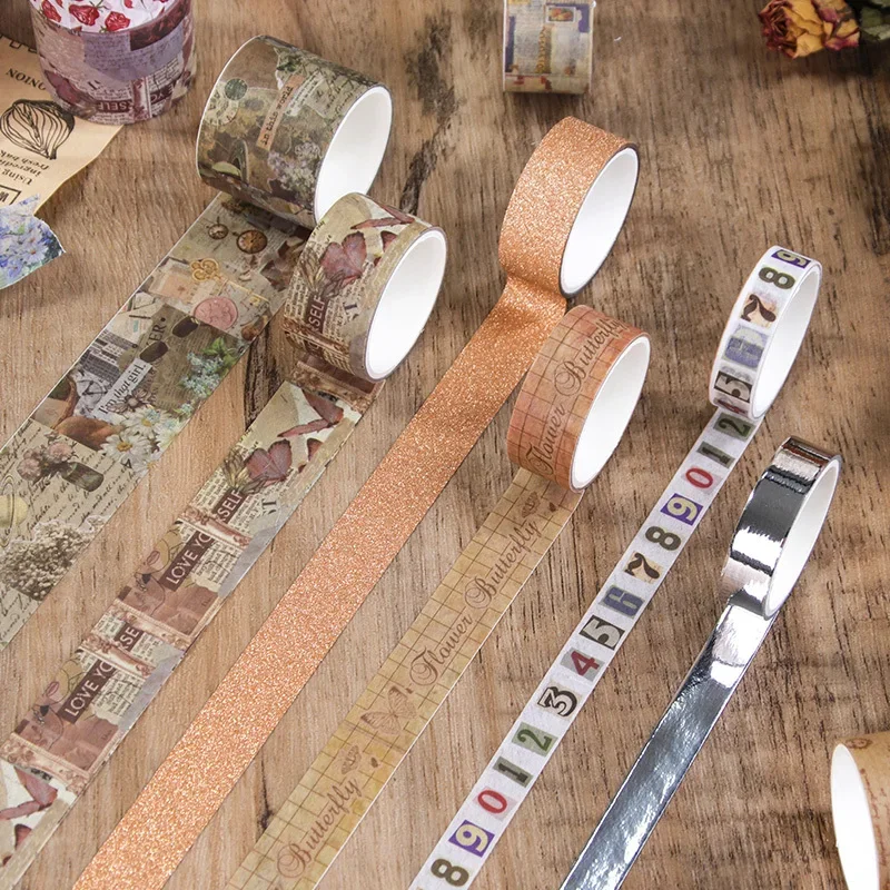 24 Rolls Retro Style Washi Tape Pack, Vintage Themed Masking Tape, Multicolor Foil Washi Tapes for Hand Account, Scrapbook