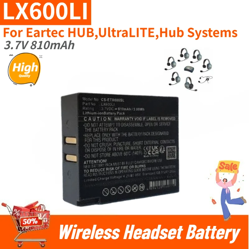 

LX600LI High Quality Wireless Headset Battery 3.7V 810mAh for Eartec HUB,UltraLITE,Hub Systems Brand New Replacement Battery