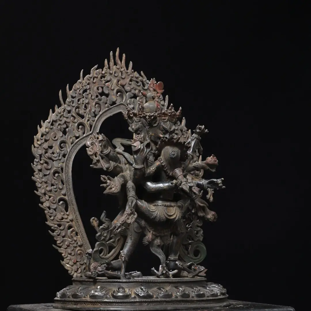 Chakrasamvara Dharmapala Statue Pure Copper Antique Gold Finish Tibetan Tantric Home Altar Decorative Figurine